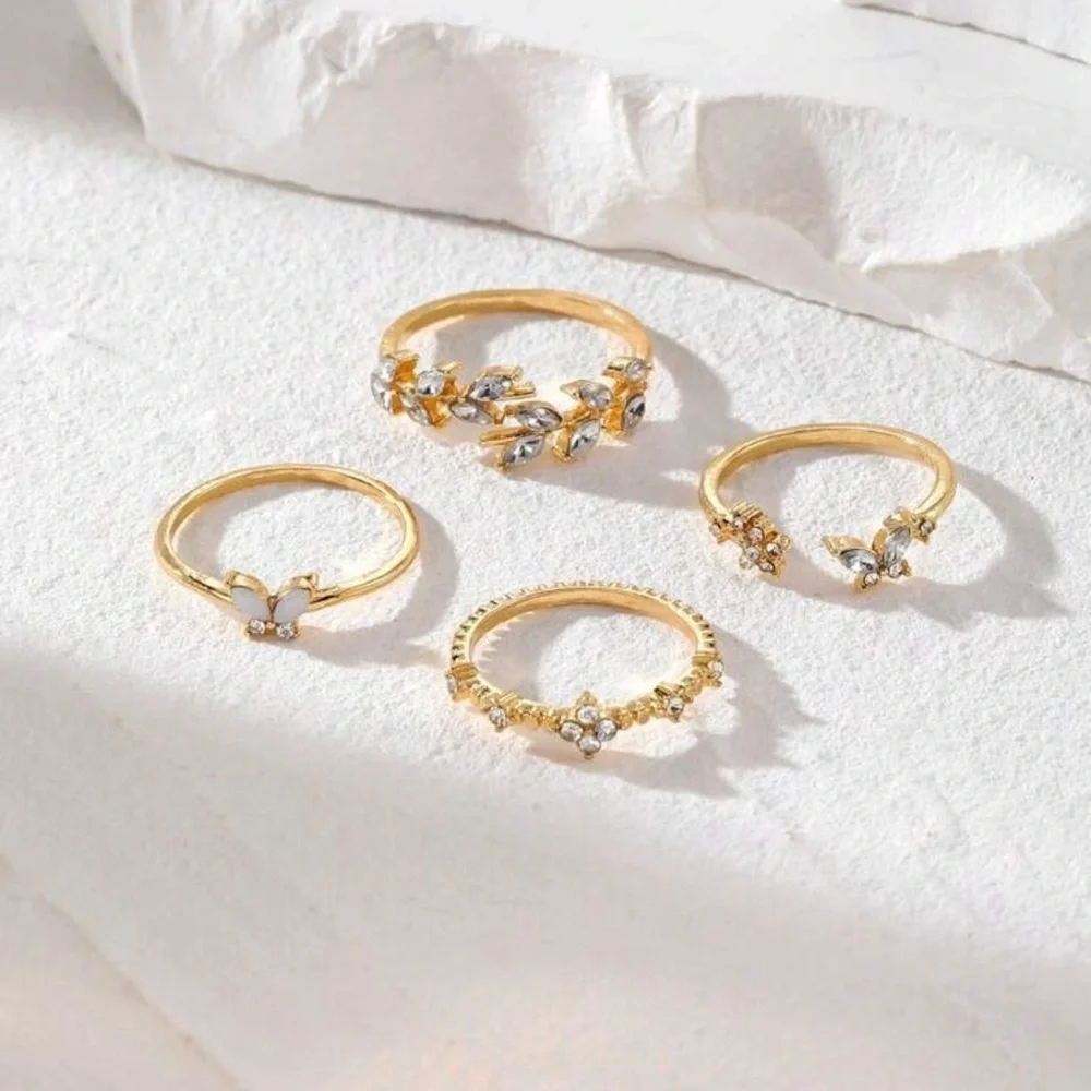 Gold 3pc Butterfly Leaf Ring MIDI Set